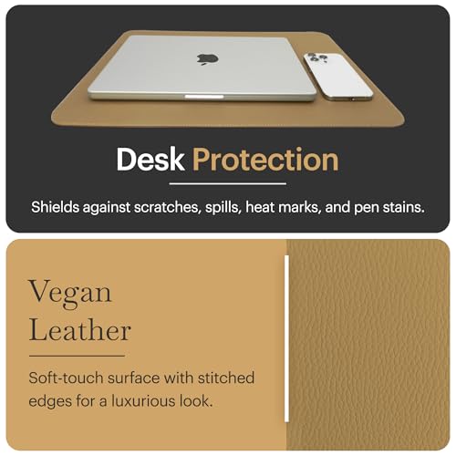 Rikan Small Desk Blotter with Smooth Surface-Vegan Leather Stylish Desk Mat Ideal for Keyboard, Laptop & Device Placement - Perfect Laptop Pad Protects Your Desk, Enhances Style & Productivity - Beige - color: Beige, size: 15 IN x 11 IN