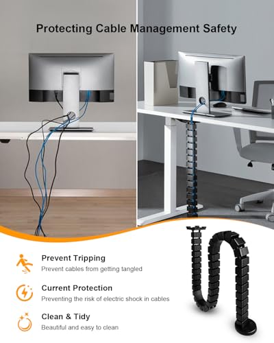 Under Desk Cable Management Spine, Magnetic Wire Organizer Black - color: Black