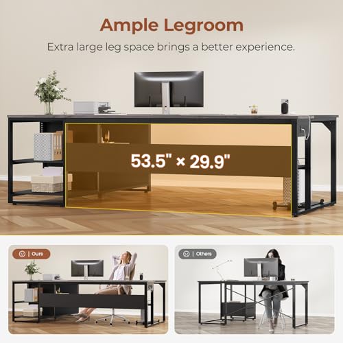 UPOSOJA 71" Executive Desk, L Shaped Office Desk with Widen File Drawers - color: Grey, size: Widen Drawer
