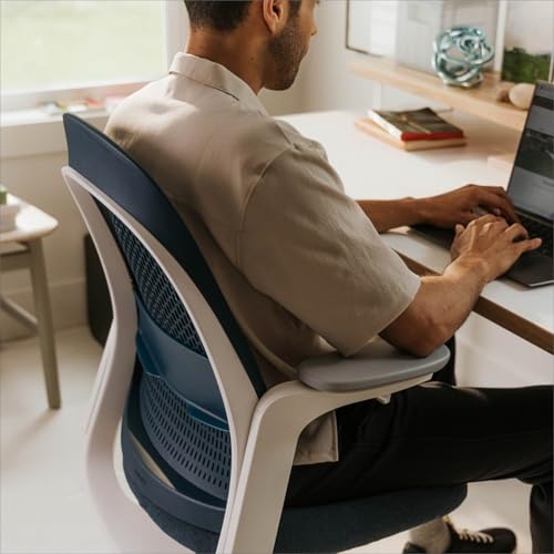 Haworth Breck Ergonomic Office Chair, Home Office Desk Chair, Lagoon | Computer Desk Chair with Height-Adjustable Lumbar Support, White Trim, Duo-Tone Hard Casters, and 4D-Arms - color: Lagoon, style: White Trim