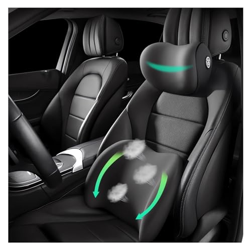 Car Headrest & Lumbar Support Cushion Ergonomic Car Seat Neck Back Rest Pillows Orthopedic Memory Foam Head Rest and Lower Lumbar Support Pillow Set Backrest Driving Seat Office Chair Support (Black) - color: Black