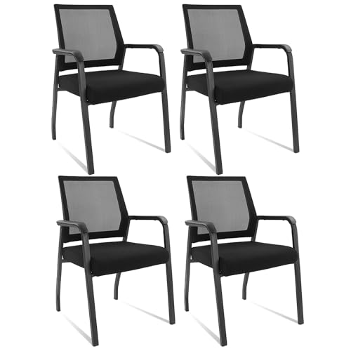 Desk Chair No Wheels, Arm Chair with Ergonomic Lumbar Support and Thickened Seats Cushion, Waiting Room Chairs for Office School Church Guest Reception, 4 Pack Black - color: Fixed Back, size: 4 Pack