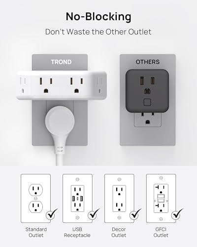 Desk Clamp Power Strip, Surge Protector with 5 AC Outlets and 3 USB Ports, Desk Mount Charging Station + TROND Outlet Extender Surge Protector - Multi Plug Wall Outlet with 4 Grounded Sockets