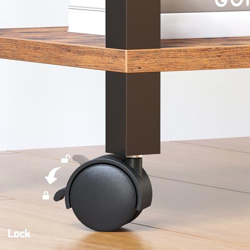 TUTOTAK Printer Stand, 2 Tier Rolling Printer Cart with Charging Station | Small Under Desk Printer Table with Wheels for Small Space, Office, Home, Brown PS01BB001 - color: Brown, size: 2 tier(15.7 x 11.8 x 15.4inchs)