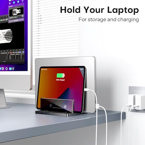 OMOTON Vertical Laptop Stand, Black Acrylic Dual Holder for MacBook Gaming - size: Dual-Black