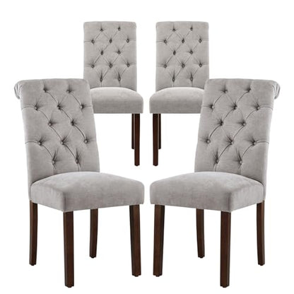 COLAMY Button Tufted Dining Chairs Set of 4, Parsons Upholstered Fabric Dining Room Chairs Kitchen Chairs with Wood Legs and Padded Seat, Light Grey - color: Light Grey, size: set of 4