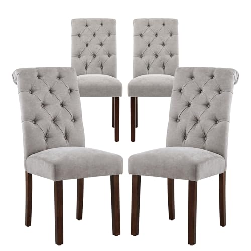 COLAMY Button Tufted Dining Chairs Set of 4, Parsons Upholstered Fabric Dining Room Chairs Kitchen Chairs with Wood Legs and Padded Seat, Light Grey - color: Light Grey, size: set of 4