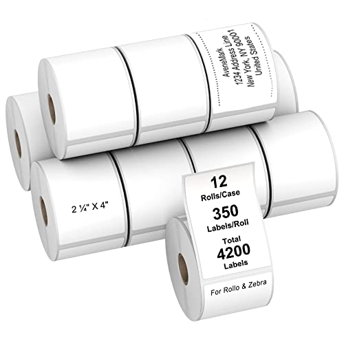 AveneMark 12 Rolls Direct Thermal Label 2.25" x 4" Shipping Labels for Mailing, Postage, Address, Perforated & Compatible with Zebra Desktop Printers & Rollo Desktop Label Printer (350 Labels/Roll) - size: 2.25" x 4"(12 Rolls-4200 Labels)