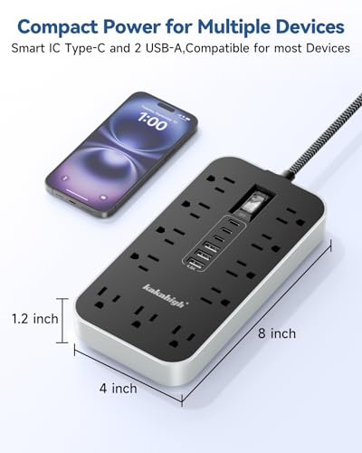 10FT Extension Cord with USB Ports- Power Strip with USB | 1625W Multi Outlet with 11 AC Outlet 6 USB, Charging Station for Multiple Devices, for Home, Office, Dorm Essentials - color: Black, size: 10FT