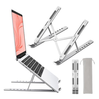 Laptop Stand for Desk, Aluminum Metal MacBook Stand，Computer Riser for Desk, Portable Foldable Adjustable Notebook Holder, Compatible with 10-15.6 Inch Laptops, iPad, Silver. - color: Silver