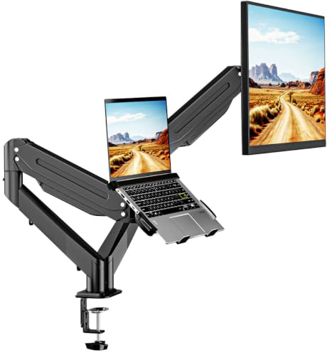 Suptek Monitor Laptop Mount Stand, 2 in 1 Function Dual Monitor Arms Desk Mount for 13"-18" Notebook and 17"-35" Monitor with Laptop Tray,Holds up to 24.25lbs - style: Laptop Monitor Mount