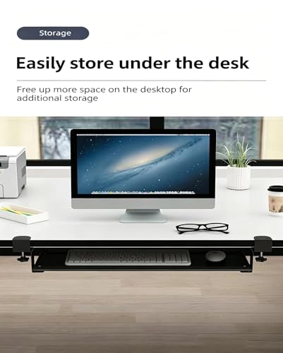 C-Clamp Mount Bracket for Under Desk Keyboard Tray, 2 Pack Black | Replacement, No Drill Steel Clamp Set, Adjustable Keyboard Drawer Support Brackets