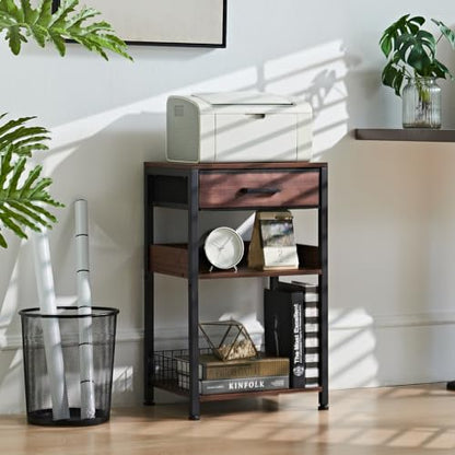 Lerliuo 3-Tier Printer Stand with Fabric Drawer and Shelves, Walnut | Three-tier printer stand with fabric drawer and two shelves for paper, office supplies, scanners and fax machines - color: Walnut