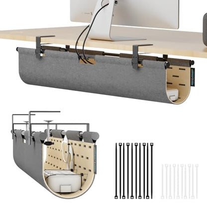 No Drill Under Desk Cable Management Tray,30" Felt Cord Organizer for Table - size: 30"-Grey