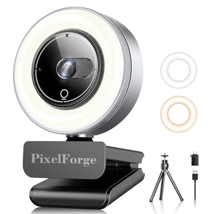 4K Webcam for PC with Microphone & Light & Privacy Cover - color: Silver, style: 4K Sony Sensor PDAF