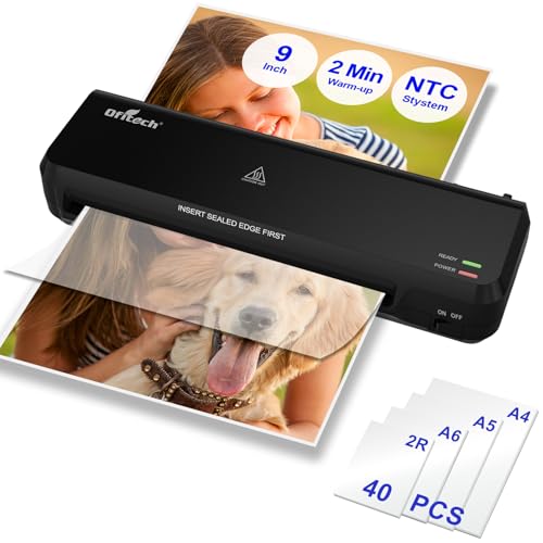 9 inch Laminator Machine with 40 Laminating Sheets | Laminator with NTC Technology Continuous Operation and Quick 2-Min Warm-Up for Home,Office,School Use-Black - color: Black