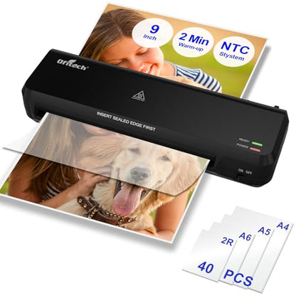 9 inch Laminator Machine with 40 Laminating Sheets | Laminator with NTC Technology Continuous Operation and Quick 2-Min Warm-Up for Home,Office,School Use-Black - color: Black