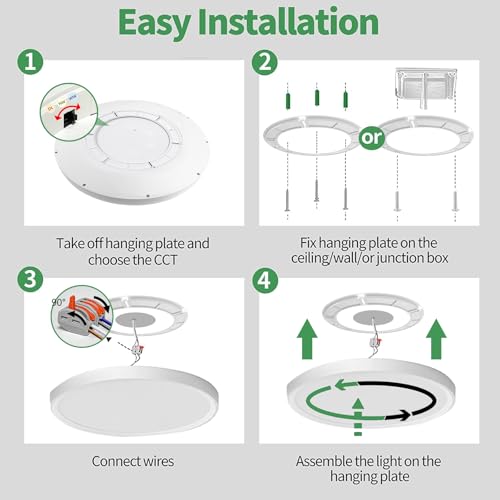 2 Pack 24 Inch Large LED Flush Mount Ceiling Light, 50W,5480LM, 3000K/4000K/6000K CCT Selectable,Black Round Flat Panel Low Profile Ceiling Light Fixtures for Hallway, Kitchen, Bedroom, Laundry Room - color: White, size: 24" 2PK