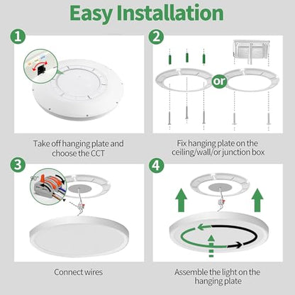 2 Pack 24 Inch Large LED Flush Mount Ceiling Light, 50W,5480LM, 3000K/4000K/6000K CCT Selectable,Black Round Flat Panel Low Profile Ceiling Light Fixtures for Hallway, Kitchen, Bedroom, Laundry Room - color: White, size: 24" 2PK