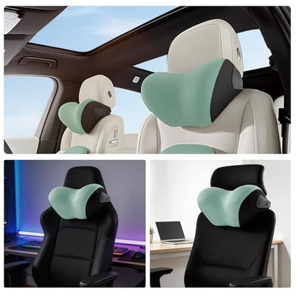 BEBAS Ergonomic Car Headrest Pillow, Memory Foam Neck Support, Green - color: Green