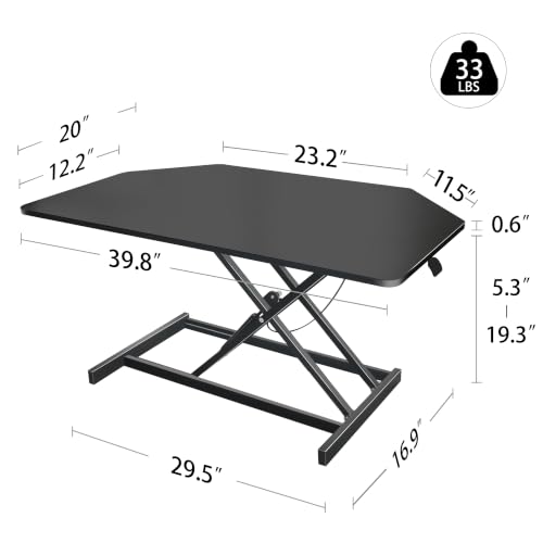 Aconcept 40 inch Black Corner Height Adjustable Standing Desk Converter, One-Click Sit to Stand up Desk Riser, Pre-Assembled for Dual Monitor and Laptop Workstation - color: Black, size: 40"