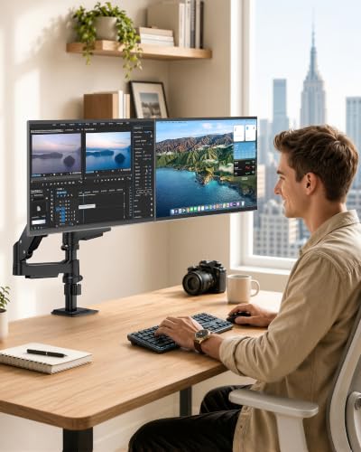 Dual Monitor Stand for 17-32 Inch Screens, Gas Spring Arms | Full Motion Mount with Cable Management, Support up to 19.8 lbs，Computer Monitor Arm with Clamp/Grommet Base - style: Dual Monitor Arm