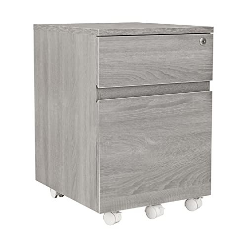 2‑Drawer Rolling File Cabinet with Lock, Under‑Desk Storage & Wheels, Grey