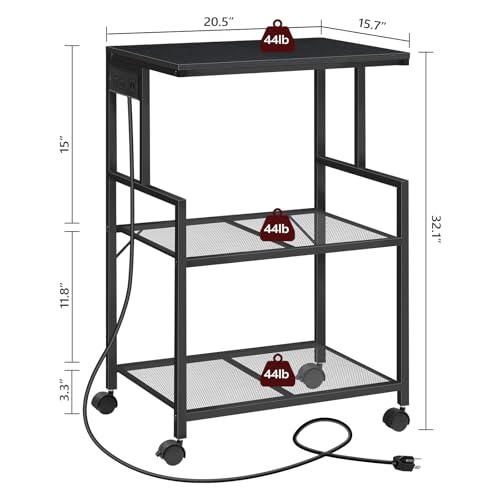 MAHANCRIS Mobile Printer Stand, 3-Tier Industrial Printer Cart with Power Outlets and 2 USB Ports, Rolling Printer Table on Wheels for Home Offices Kitchen Organization Rack, Black PTHB78E01 - color: Black