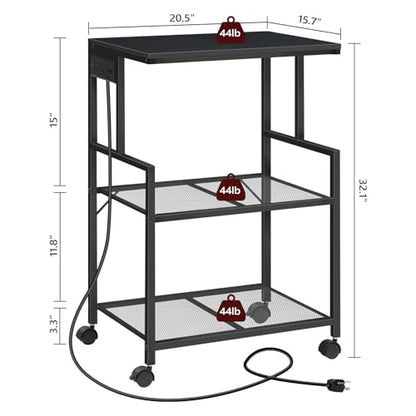 MAHANCRIS Mobile Printer Stand, 3-Tier Industrial Printer Cart with Power Outlets and 2 USB Ports, Rolling Printer Table on Wheels for Home Offices Kitchen Organization Rack, Black PTHB78E01 - color: Black