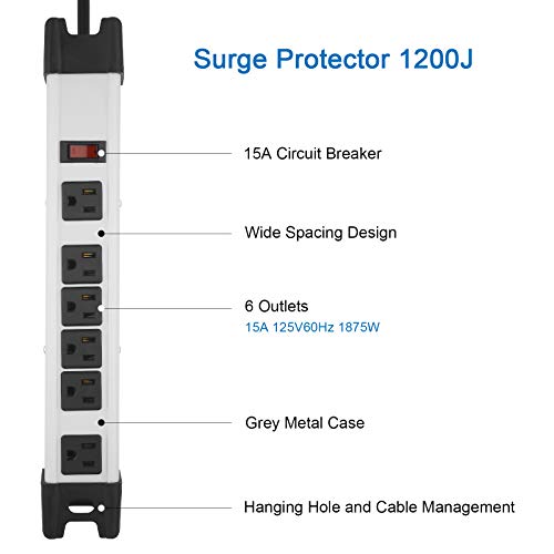 CCCEI Heavy Duty Surge Protector Power Strip. Grey, 4ft, 1. - color: Grey, size: 4ft