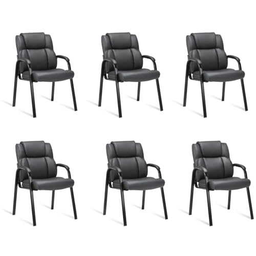 CLATINA Black Guest Chair with Arms, Office Reception Chairs for Conference and Waiting Room, Ergonomic Leather Visitor Desk Chair No Wheels Side Office Home Chairs, 6PK - color: Black, size: 6PK