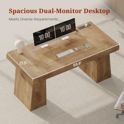 UPOSOJA 55.9" Executive Desk with Storage & Power Outlets, Home Office Desk - color: Oak, size: 55.9in Cabinet