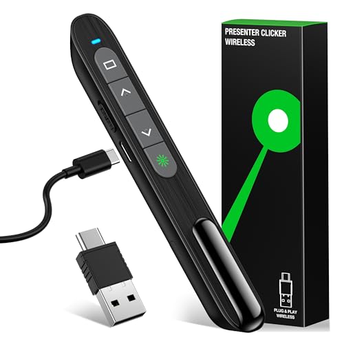 2 in 1 USB Type C Rechargeable Presentation Clicker with Green Pointer, Wireless Presenter for PowerPoint Presentation PPT Clicker, 2.4GHz Presentation Remote Slide Advancer for Computer MacBook - size: DG300