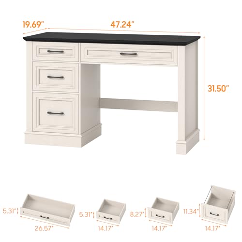 Halitaa Farmhouse 47" Executive Desk with 3 Drawers, Black | Workstation Computer Desk with Adjustable File Drawer for Home Office, Study.