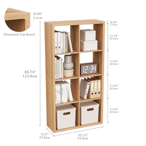 VDNEND Cube Storage Organizer Bookcase, Decorative 11 inch Open Back Cubical Shelf with Thickened Border, Display Bookshelf for Living Room, Home Office, Sturdy Room (Natural Oak, 8 Cube) - color: Natural Oak, size: 8-Cube, Standard