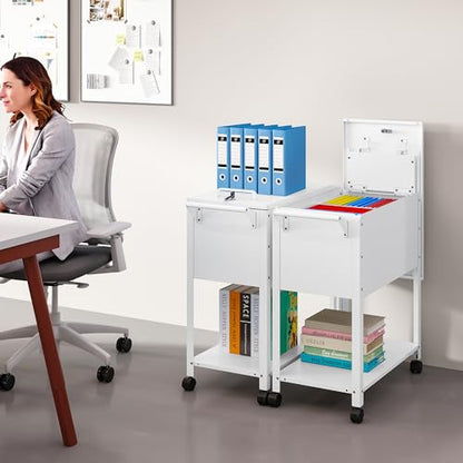 Rolling File Cart with Wheels Hanging Files,Rolling File Cabinet Organizer,Rolling Hanging File Folder Cart on Wheels,Metal Filing Cart,Fit A4/F4/Letter/Legal File for Home Office (White) - color: White