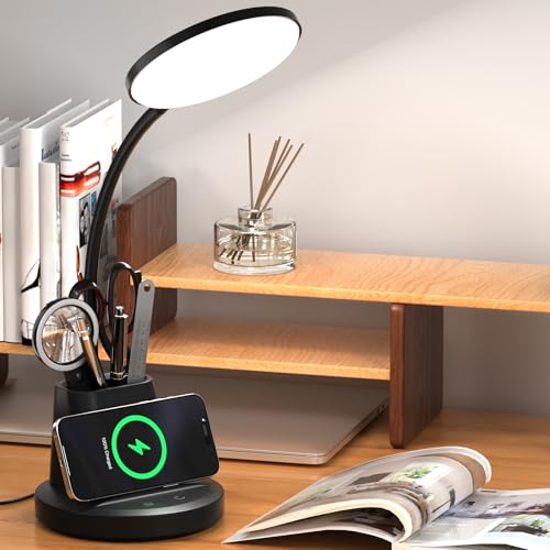 LED Desk Lamp with Wireless Charger for Home Office, Black - color: Matte Black