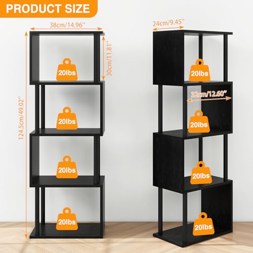 IBUYKE 5-Tier Tall Bookshelf,S-Shaped Geometric Bookcase,Black WBC015B - color: Black, size: 5 Tier