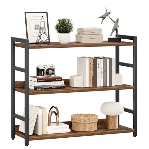 NUMENN Wide Bookshelf, 3 Tier Freestanding Shelving Unit, Vintage | Metal Frame & Wood Shelves, Falling Prevention Baffle, Open Storage Bookcase for Bedroom, Living Room & Home Office - color: Vintage, size: 3 Tier(Extra Wide)