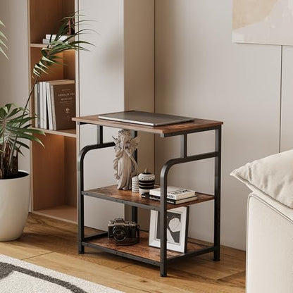 Unionly Large Rolling Printer Stand with Height Adjustable Shelf and Wheels | 3-Tier Rolling Printer Cart with Wheels, Heavy-Duty Wood Printer Table with strudy steel frame for Home Office,Rustic Brown - color: Rustic Brown