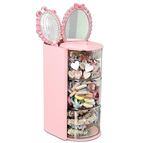 Hair Accessories Organizer With Hairbrush Holder, 3-Layer Clear Rotatable Hair Caddy And Brush Holder For Vanity, Holds Brushes, Ties, Bows, Clips & Jewelry Hair Tool Organizer Box(Pink) - color: Pink