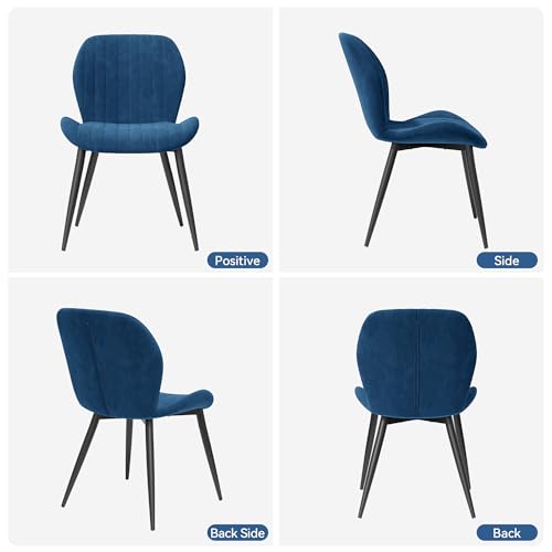 Dining Chairs Set of 2 Modern Velvet Dining Room Chairs Upholstered Dining Chairs with Thick Cushions Metal Legs Armless Back Chair for Kitchen and Living Room Blue - color: Blue（velvet）, size: Set of 2