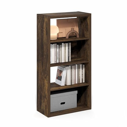 Furinno Viola Book Shelf, 4-Tier Bookshelf, Extra Thick Frame Bookcase with Open Shelf, Open Back Design, 11.3" x 23.2" x 45.4", for Living Room, Bedroom, Home Office, Amber Pine - color: Amber Pine, size: 4-Tier, Thick Frame