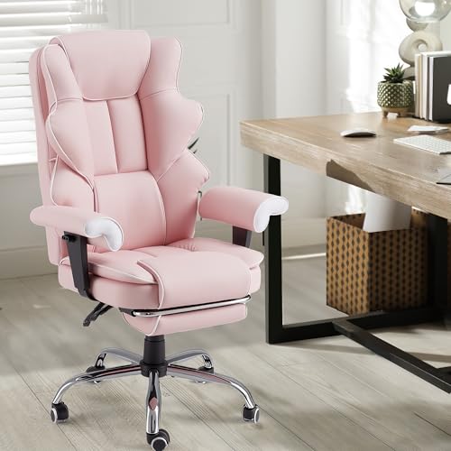 HOMREST Heated Massage Executive Office Chair with Foot Rest, Pink - color: Pink