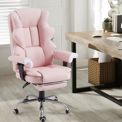 HOMREST Heated Massage Executive Office Chair with Foot Rest, Pink - color: Pink