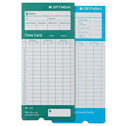 OFFNOVA Thermal Employee Time Cards, Monthly Double-Sided Punch Cards, 3.3" x 7.3", Auto Sensing & Auto Mark Late/Early Leave, 50 Pack for Office Time Clock - size: 50PCS