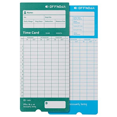 OFFNOVA Thermal Employee Time Cards, Monthly Double-Sided Punch Cards, 3.3" x 7.3", Auto Sensing & Auto Mark Late/Early Leave, 50 Pack for Office Time Clock - size: 50PCS