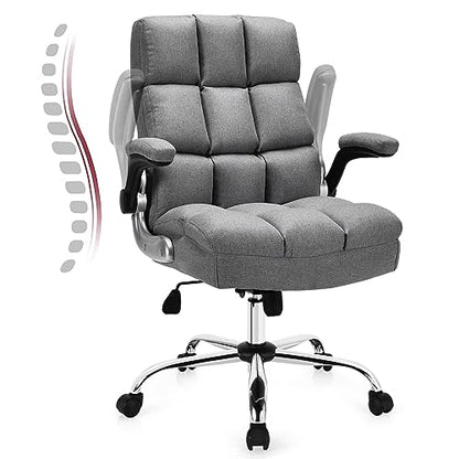 COSTWAY Ergonomic Home Office Chair with High Back and Rocking Function | Big and Tall Computer Desk Chair with Flip-up Armrest, Managerial Executive Chair for Home, Office, Meeting Room (Grey) - color: Grey