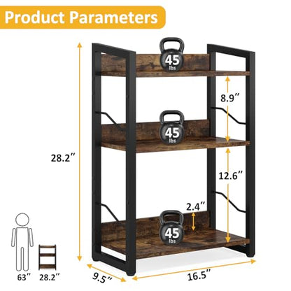 Hosfais 3-Tier Small Bookshelf Bookcase with Edge Protection - color: Rustic Brown, size: 3-tier