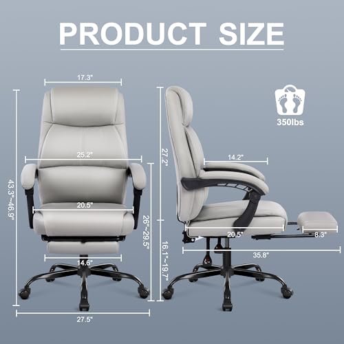 Misolant Big and Tall Office Chair with Footrest, High Back Desk Chair with Linkage Armrest, 90-155° Recline Executive Computer Chairs with Adjustable Height for Home - color: Grey